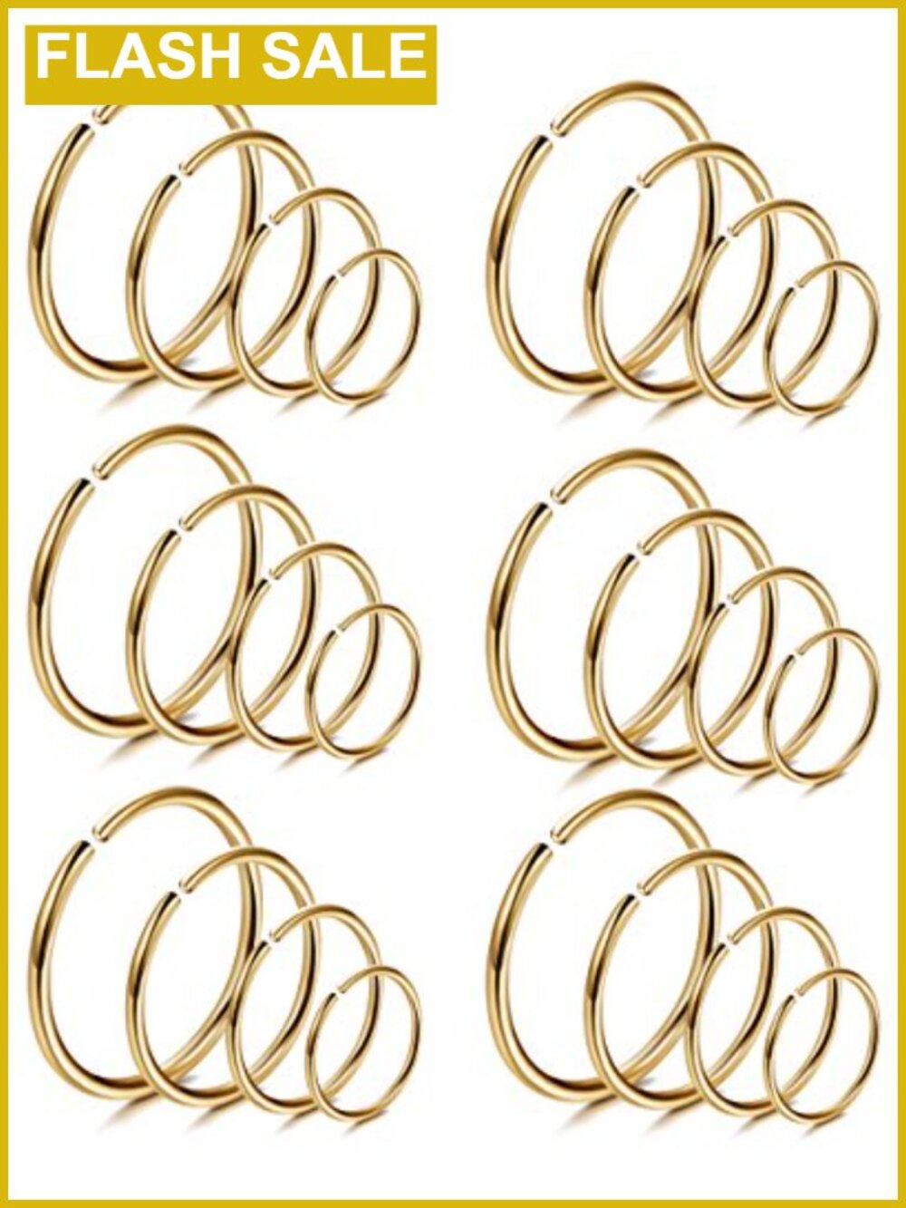Hypoallergenic Stainless Steel Nose Ring Hoops 20G Set